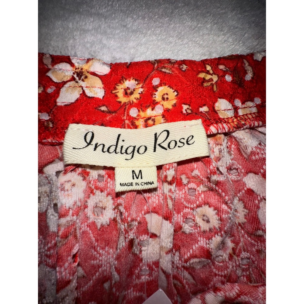 Indigo Rose Floral Print Top Red White Yellow Square Neck Blouse - M - Picture 6 of 7